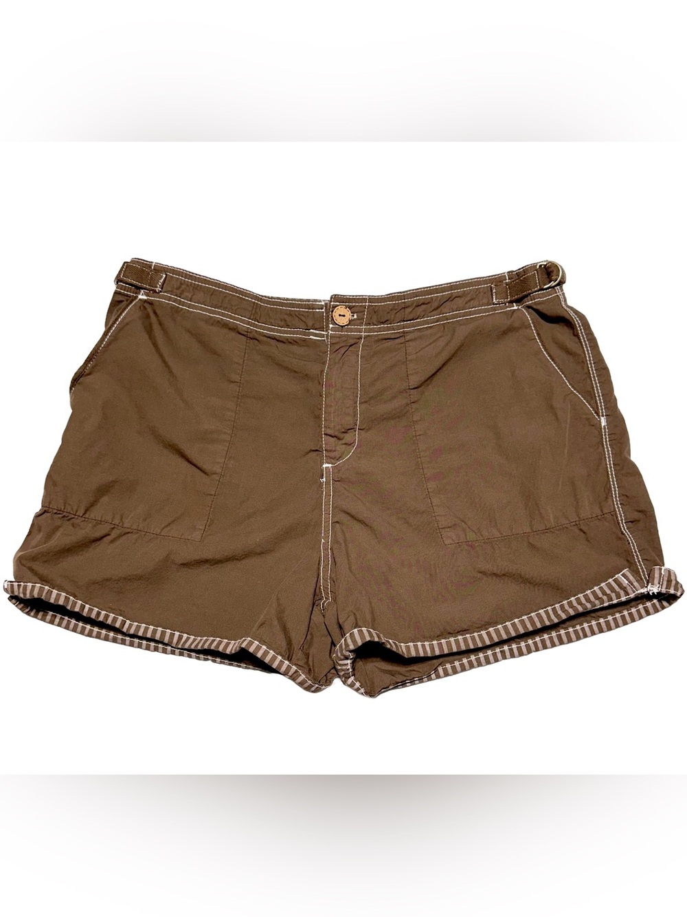 Fresh Produce Brown Cotton Beach Shorts Adjustable Tab Waist Coastal Resort Y2K